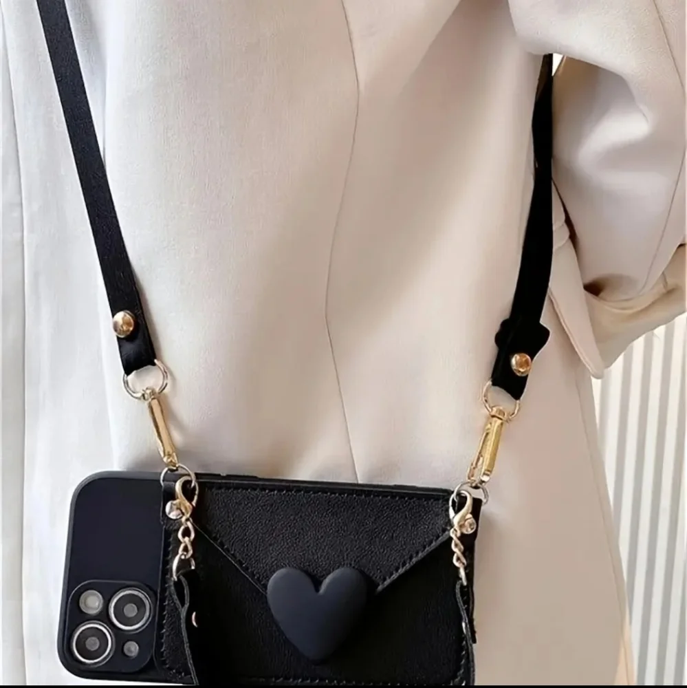 NEW Apple IPhone 15 Pro Max crossbody 3D love heart faux leather Phone case